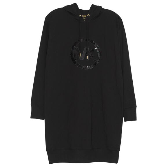 NWT MICHAEL Michael Kors Dress Hooded Athleisure Minimalist Sequin Black Small - Picture 1 of 8